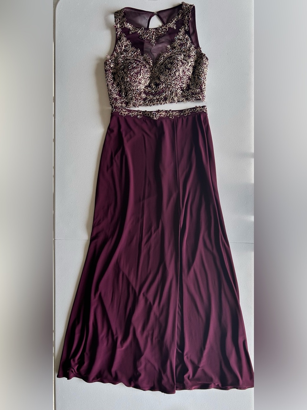 Xscape Burgundy Two-Piece Gown Mismatched Size 4 Top / Size 8 Skirt